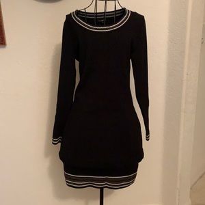 Yuka black sweater dress XS small size T1 gray and white decorative trim